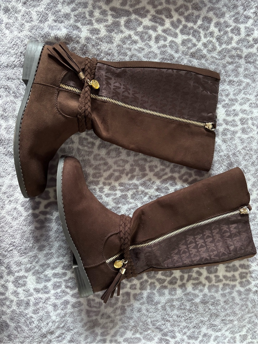 Finley Chocolate Brown Mid-Calf Braided Tassel Zip Heeled Boots